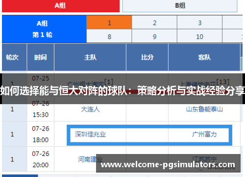 如何选择能与恒大对阵的球队：策略分析与实战经验分享