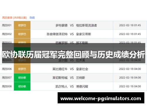 欧协联历届冠军完整回顾与历史成绩分析