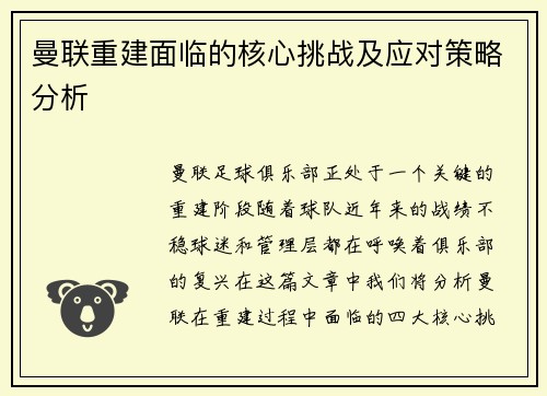 曼联重建面临的核心挑战及应对策略分析